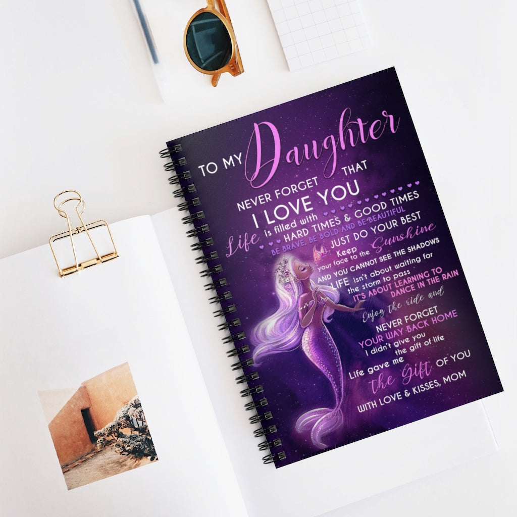 Spiral Notebook Personalized to My Daughter Love from Mom Mermaid- Fleece Blankets- Gifts for Daughter Gifts for Men, Women On Christmas, Birthday, Holiday Ruled Line