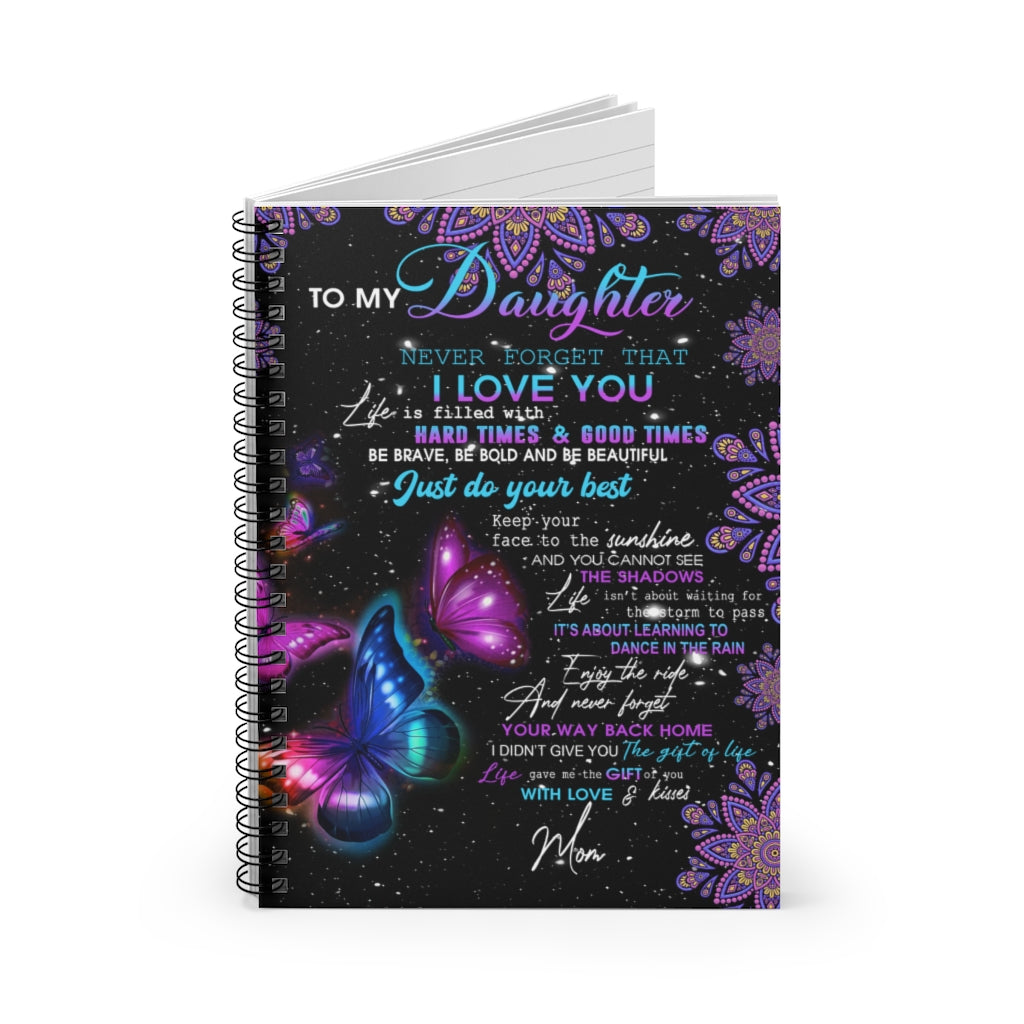 Spiral Notebook Mom to Daughter, to My Daughter from Mother Violet Butterfly Notebook , Baby Girl Present idea, idea, Family Ruled Line