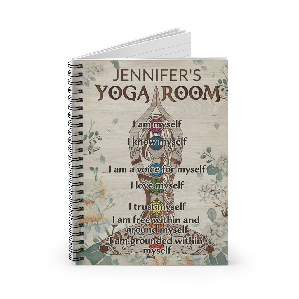 Spiral Notebook Personalized Wood Yoga Room I Am Myself Stationery Gift Spiral Notebooks Soft Cover