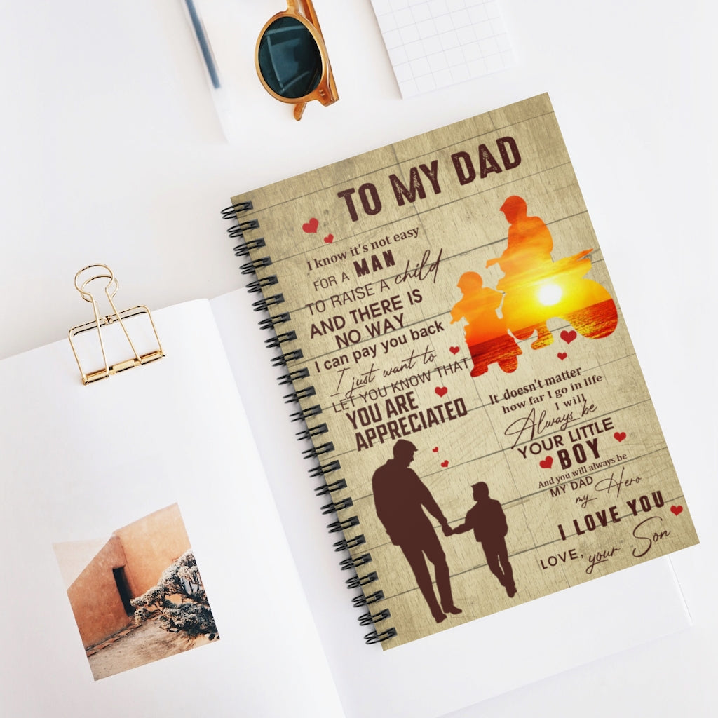 Spiral Notebook Meaningful Gifts To My Dad It’s Not Easy to Raise A Child from Son Dirt Bike – Father’s Day Dirt Bike Wall Art Gift Family Unisex Awesome On Birthday, Ruled Line
