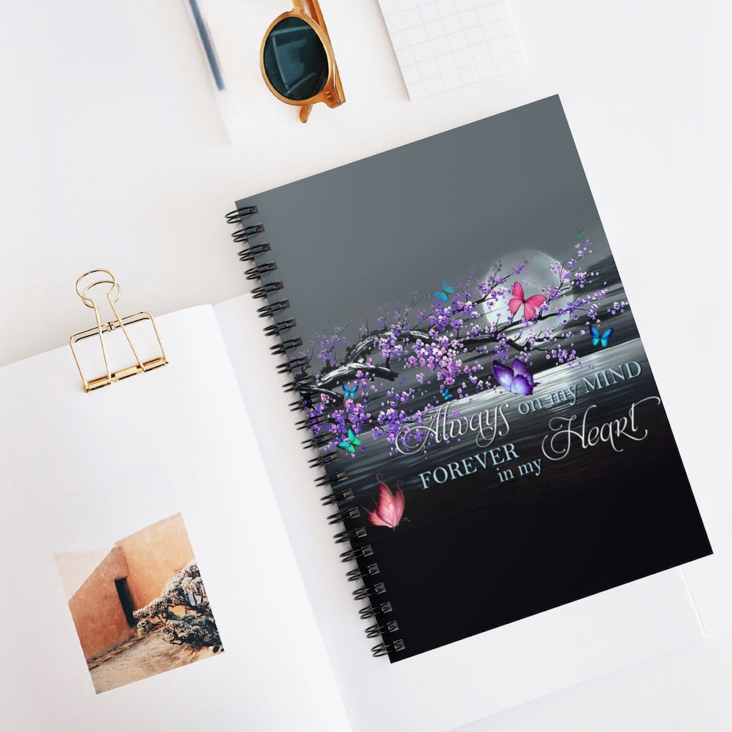 Spiral Notebook - Ruled Line Butterfly Morpho Always On My Mind Forever in My Heart Wooden Stretcher Frame Signs from Heaven Lover On Christmas, Birthday