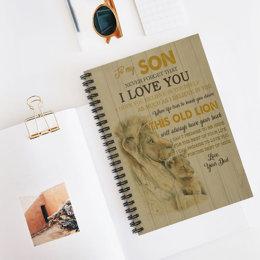 Spiral Notebook Personalized to My Son Never Forget That I Love You Lion Family Friend Gift Unisex, Awesome Happy Birthday Gift Ruled Line