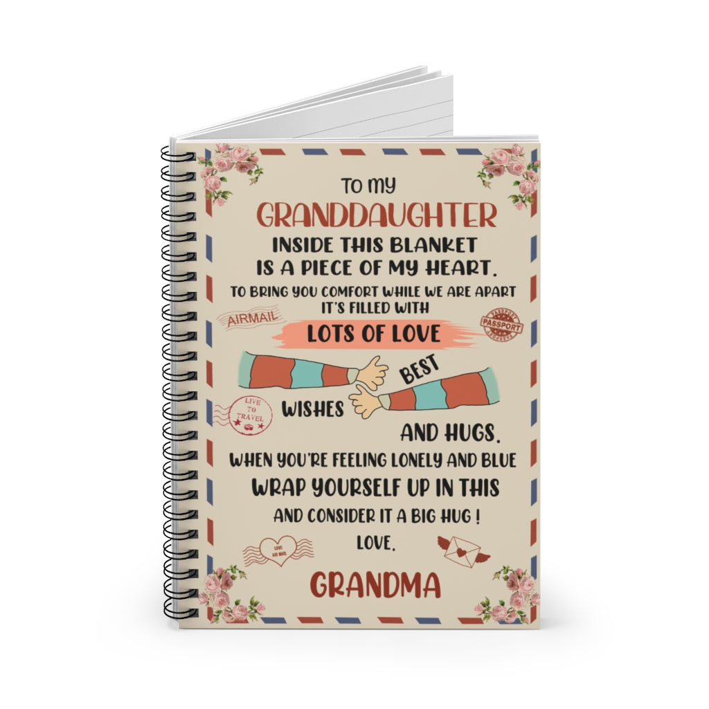 Spiral Notebook Fleece Blanket -to My Granddaughter Fleece Blanket-Best Wishes and Hug Gift for Granddaughter Kid Ruled Line
