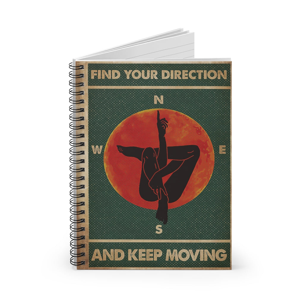 Spiral Notebook Retro Green Find Your Direction Yoga Perfect for Office Home School Business Writing & Note Taking