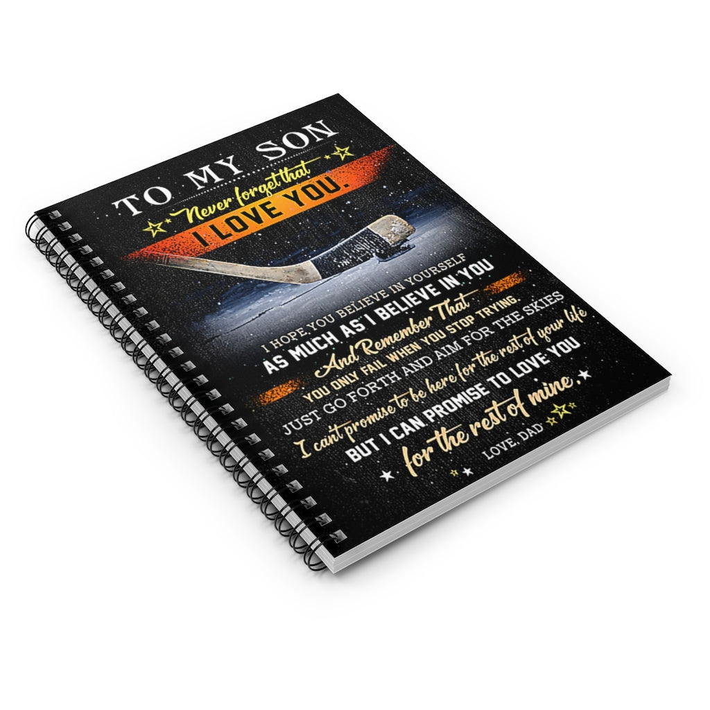 Spiral Notebook - Ruled Line Hockey To My Son Believe In Yourself Vertical Spiral Notebooks Soft Cover 118 Pages Lined Notebook Personalized Notebook