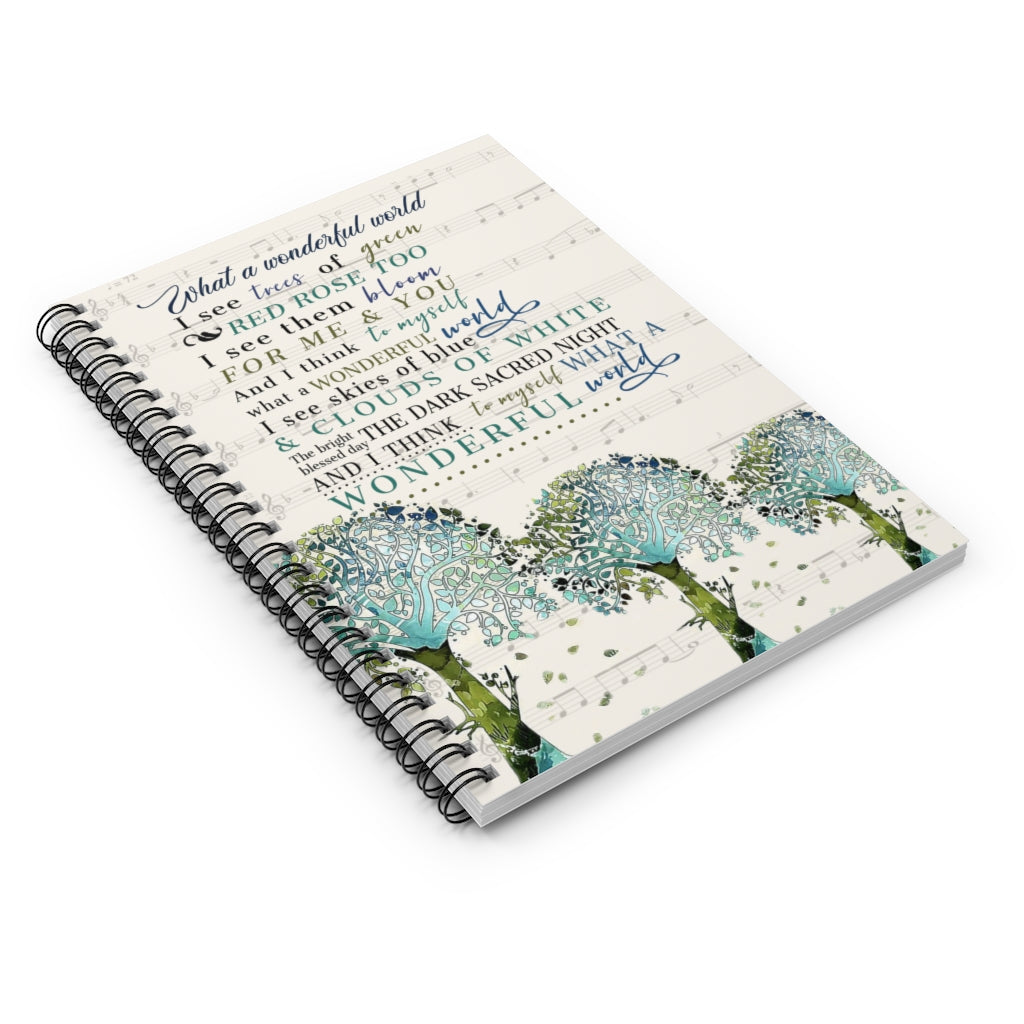 Spiral Notebook - Ruled Line Personalized Tree What A Wonderful World I See Trees of Green Red Rose Too I See Them Bloom for Me I Think to Myself What A Wonderful World