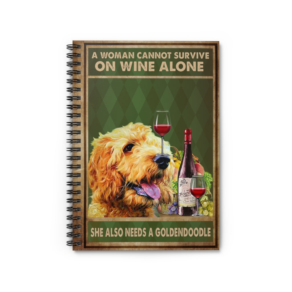 Spiral Notebook to My Mom a Woman Cannot Survive on Wine Alone She Also Needs a Goldendoodle Unframe, Woman Bedroom, Kitchen and Dining Room, Birthday Gifts for Woman Ruled Line