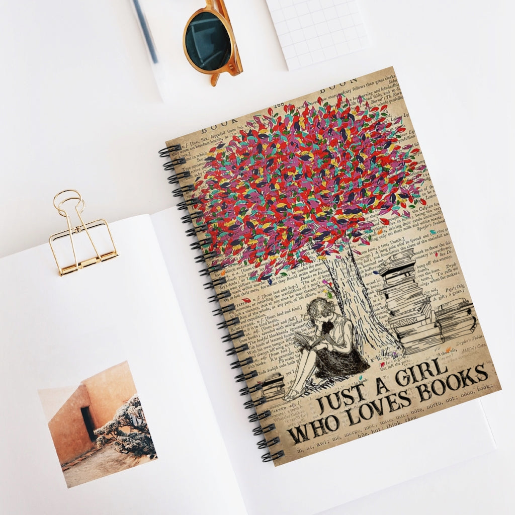Spiral Notebook - Ruled Line Inspiration Gift Just A Girl Who Loves Books Ver 2 Gift for Woman, Awesome Birthday Meaningful Quote Inspirational Ideas