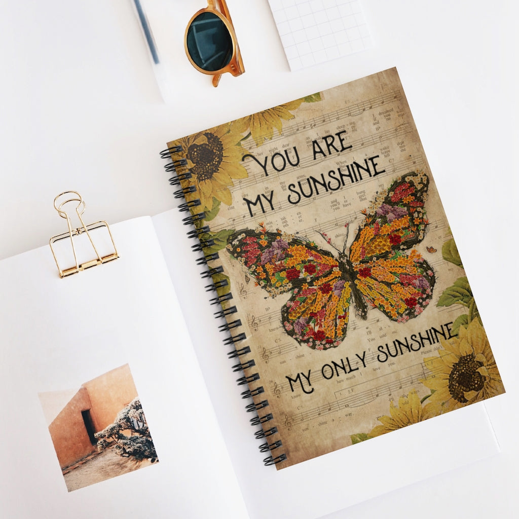 Spiral Notebook Music Sheet You Are My Sunshine Butterfly Friendly Notebook Awesome Happy Birthday Gift Basics Wide Ruled Wirebound Spiral Notebook