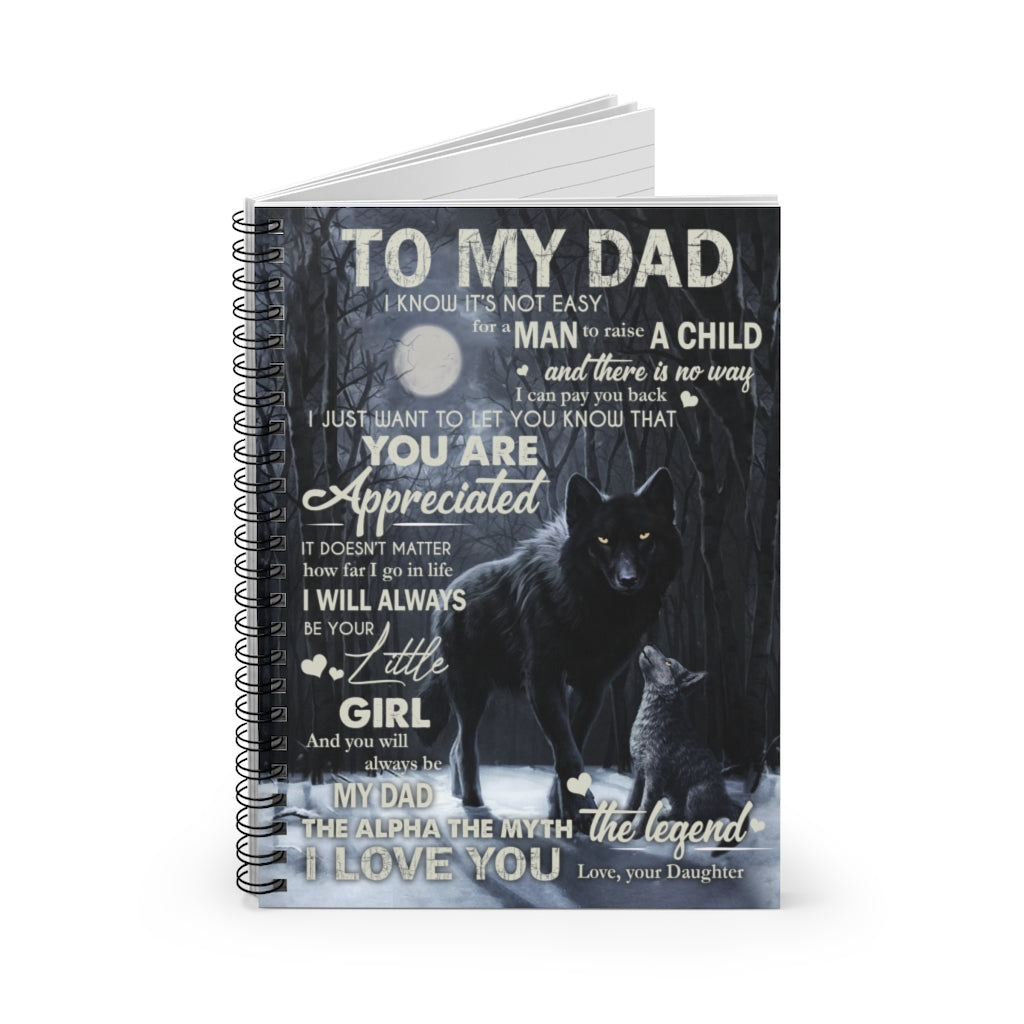Spiral Notebook To My dad from Daughter Wolf Father Moon Night Blanket White Fleece Blanket, Father Blanket, Daddy Present idea, Dad, idea, Family Ruled Line