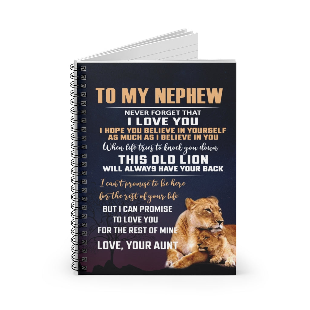Spiral Notebook Unique Lion Aunt to My Nephew Blanket for Birthday Xmas - Lion Aunt to My Nephew Never Forget That I Love You Ruled Line