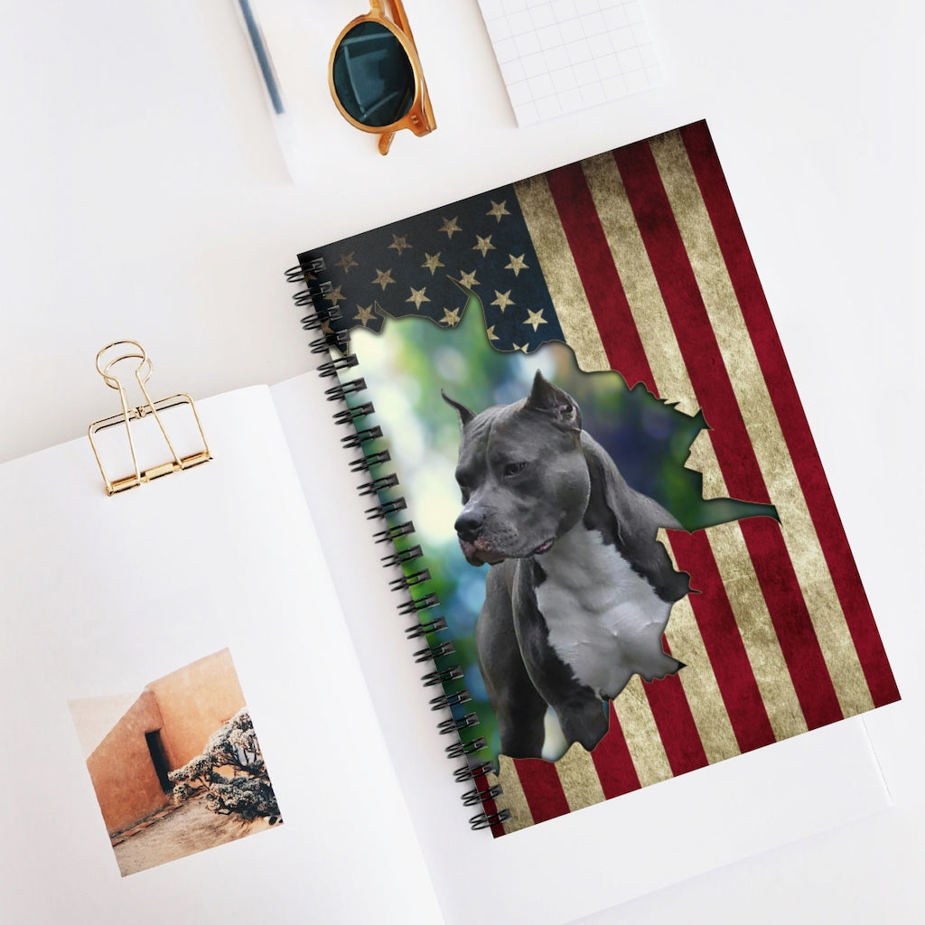 Spiral Notebook - Ruled Line Unique Pitbull American Flag For Birthday Xmas - Independence Day Pitbull American Flag Stationery Gift
