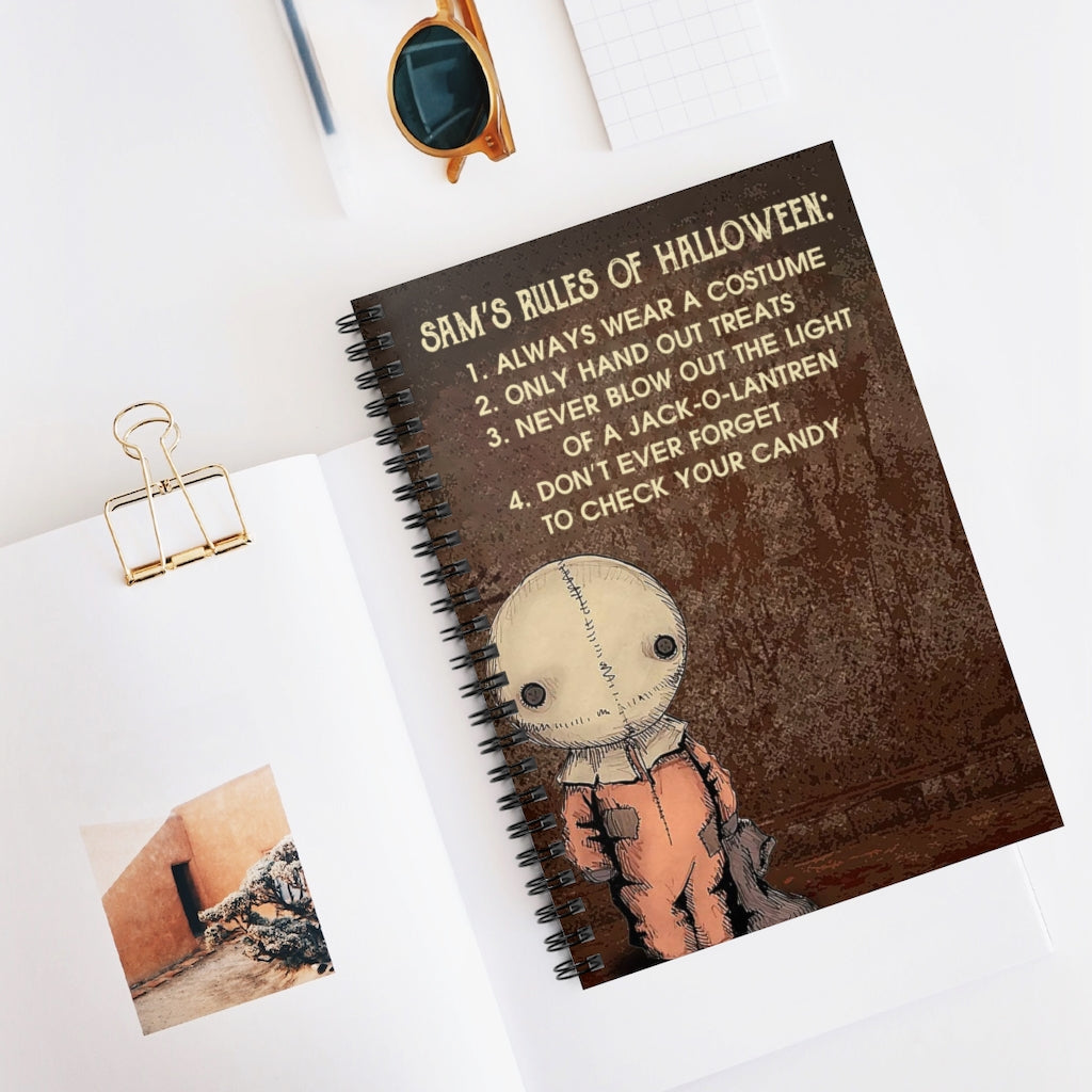 Spiral Notebook - Ruled Line Halloween, SAMS Rules of Halloween, Trick Or Treat Movie Poster, Sam Trick 'R Treat Gifts for Him On Birthday, Halloween