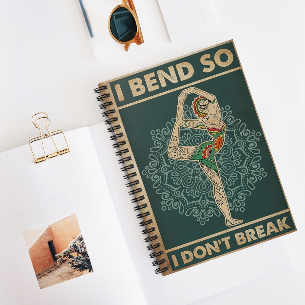 Spiral Notebook Retro Teal I Bend So I Don't Break Yoga Basics Wide Ruled Wirebound Spiral Notebook Wide Rule