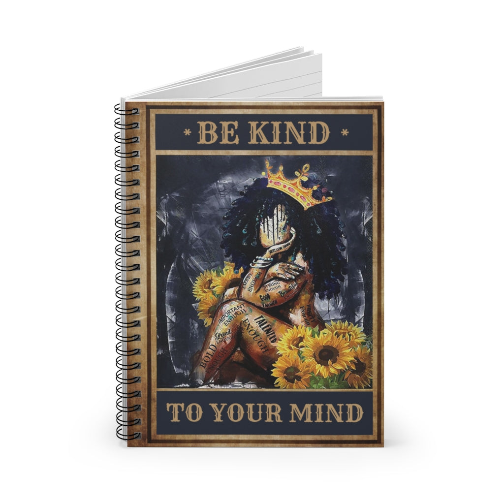 Spiral Notebook to My Mom African American Be Kind to Your Mind, Black Queen Sunflower, Black Women Art, Wall Hanging, Birthday Gifts for Him Ruled Line