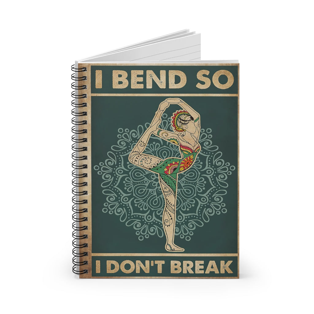 Spiral Notebook Retro Teal I Bend So I Don't Break Yoga Basics Wide Ruled Wirebound Spiral Notebook Wide Rule