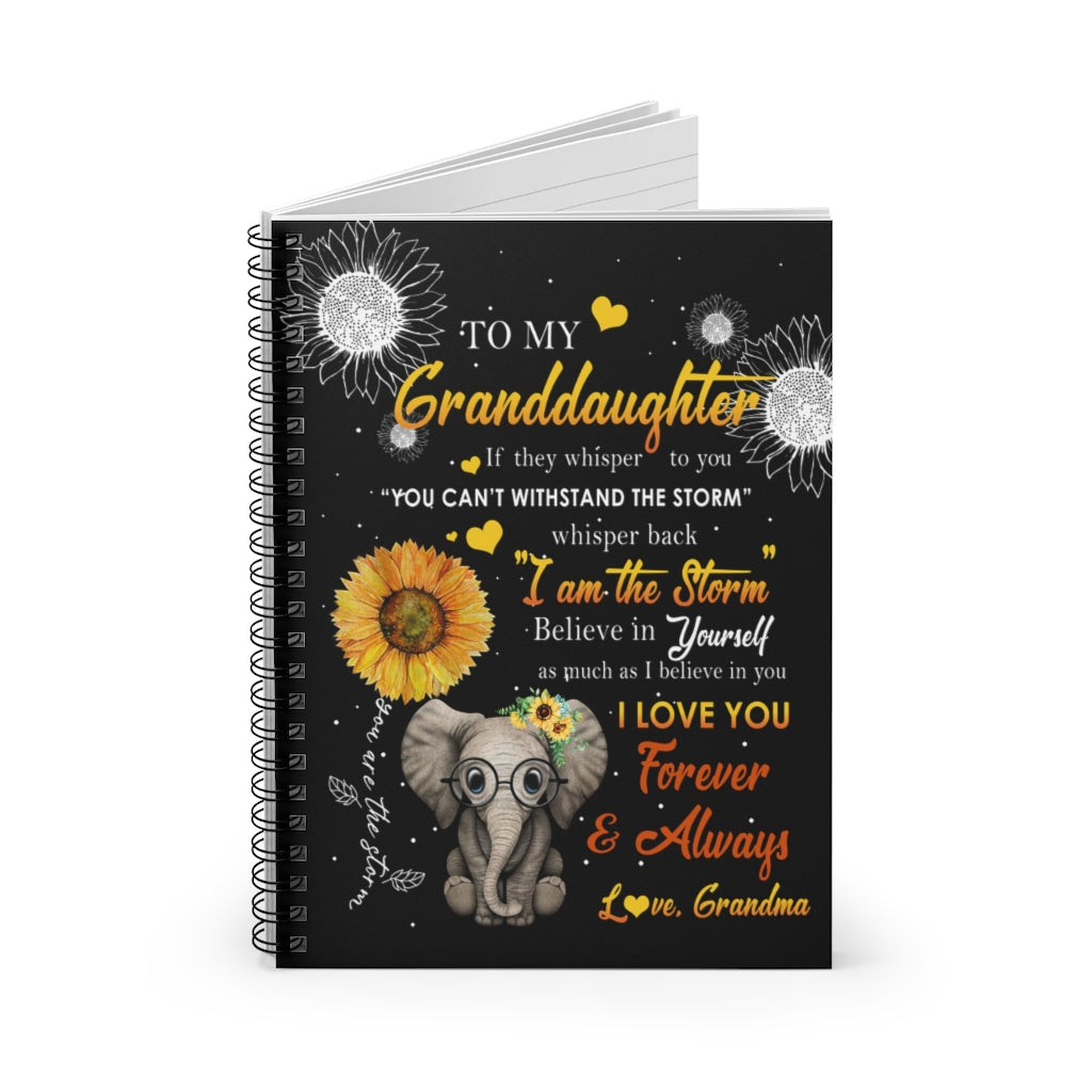 Spiral Notebook Elephants Sunflower - Mom to Daughter I am The Storm I Love You Forever and Always Ruled Line