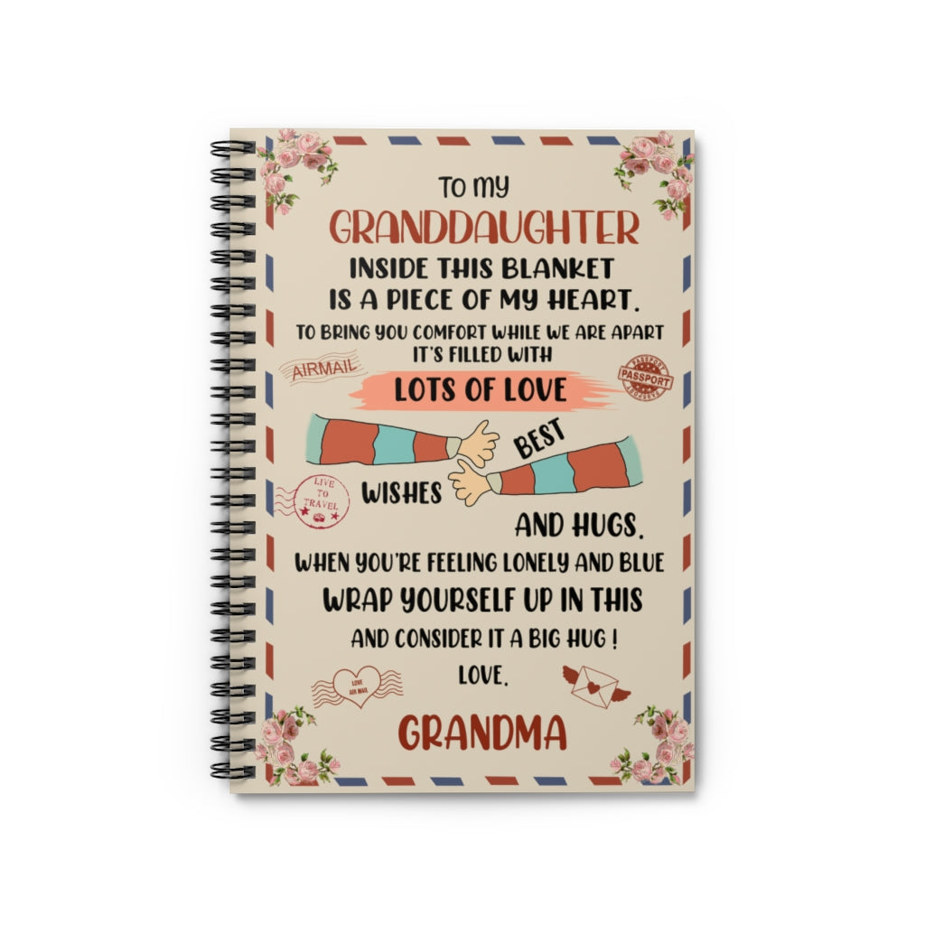 Spiral Notebook Fleece Blanket -to My Granddaughter Fleece Blanket-Best Wishes and Hug Gift for Granddaughter Kid Ruled Line