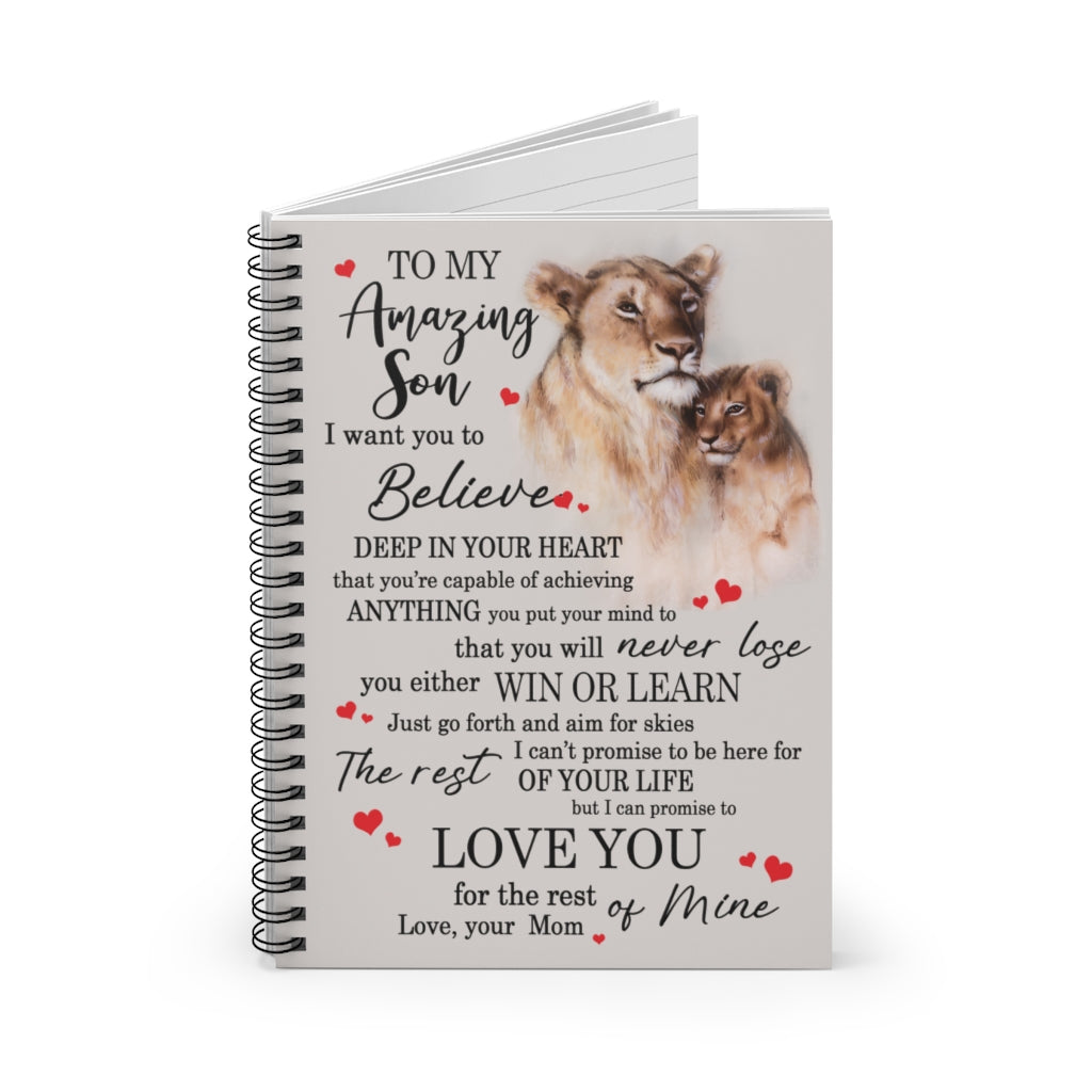Spiral Notebook to My Amazing Son- Custom Name Birthday Celebration Gift for Son Daughter Grandson Granddaughter Ruled Line