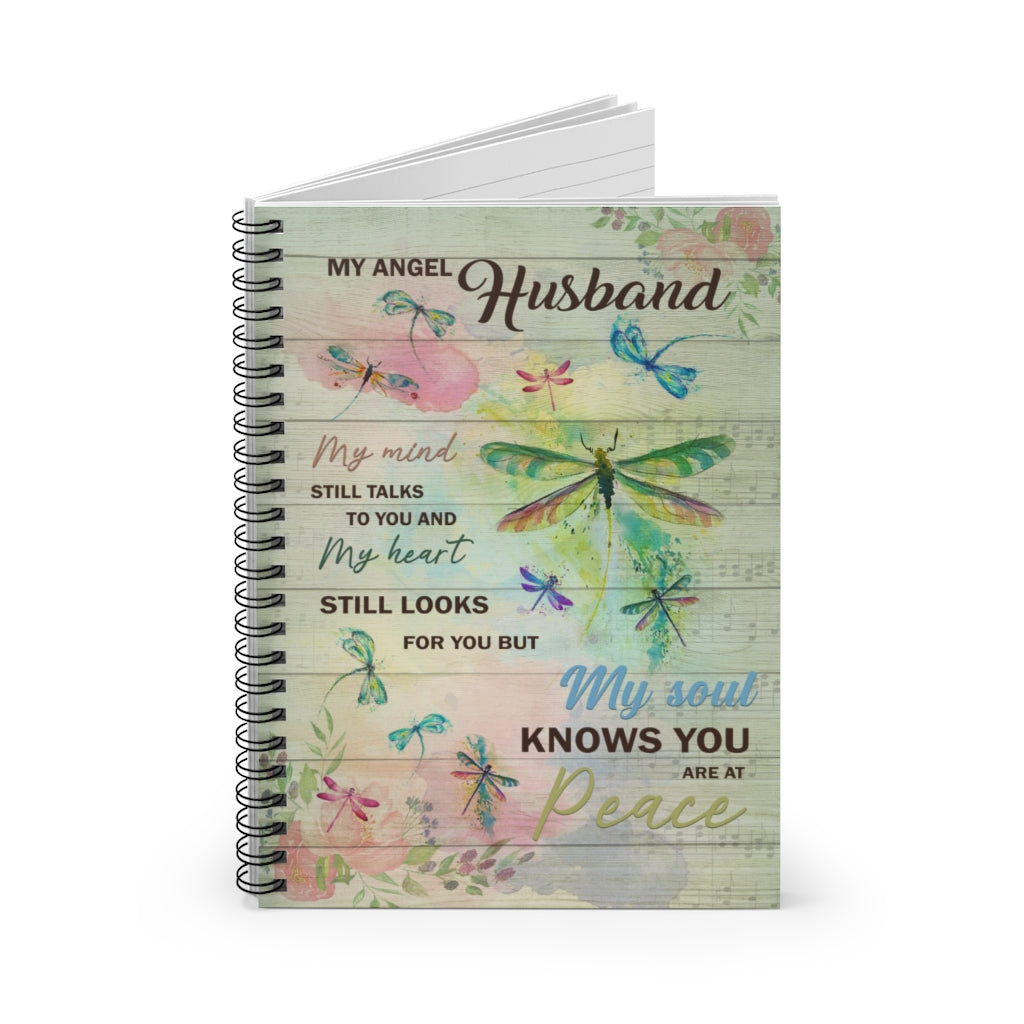 Spiral Notebook Funny Dragonflies Husband Gifts - Dragonflies My Angel Husband My Mind Still Talks to You