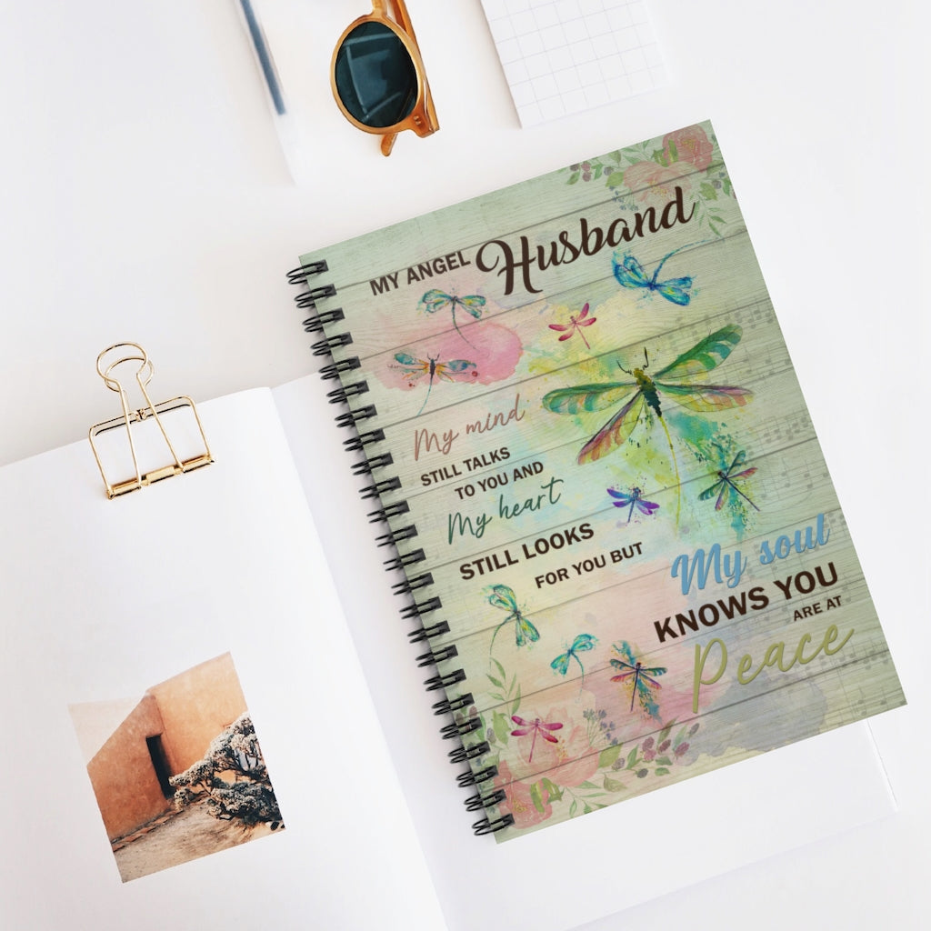 Spiral Notebook Funny Dragonflies Husband Gifts - Dragonflies My Angel Husband My Mind Still Talks to You