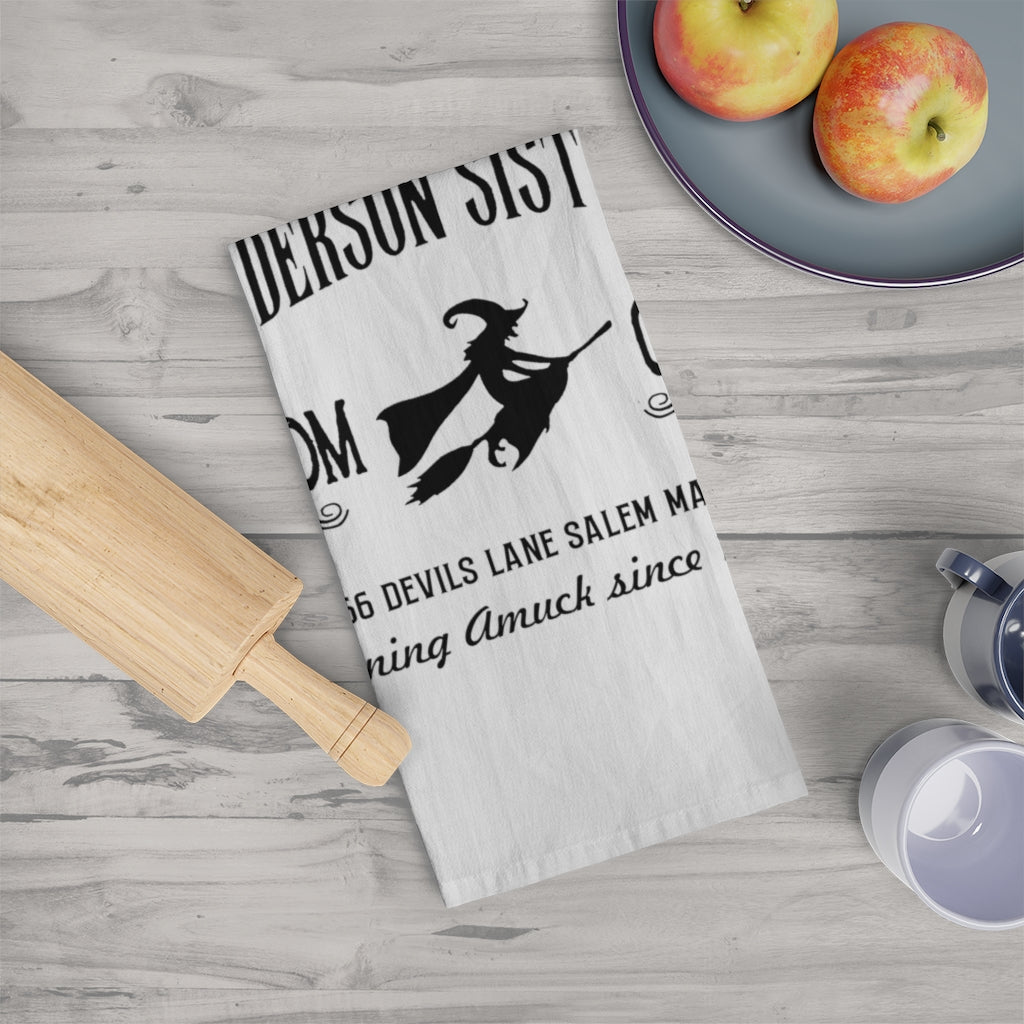 Halloween Tea Towel - Sanderson Sisters Broom Company Kitchen Flour Sack Towel - Fall Dish Cloth - Hocus Pocus Towel - Farmhouse Décor Hand Drying Soft Cotton Tea Towel