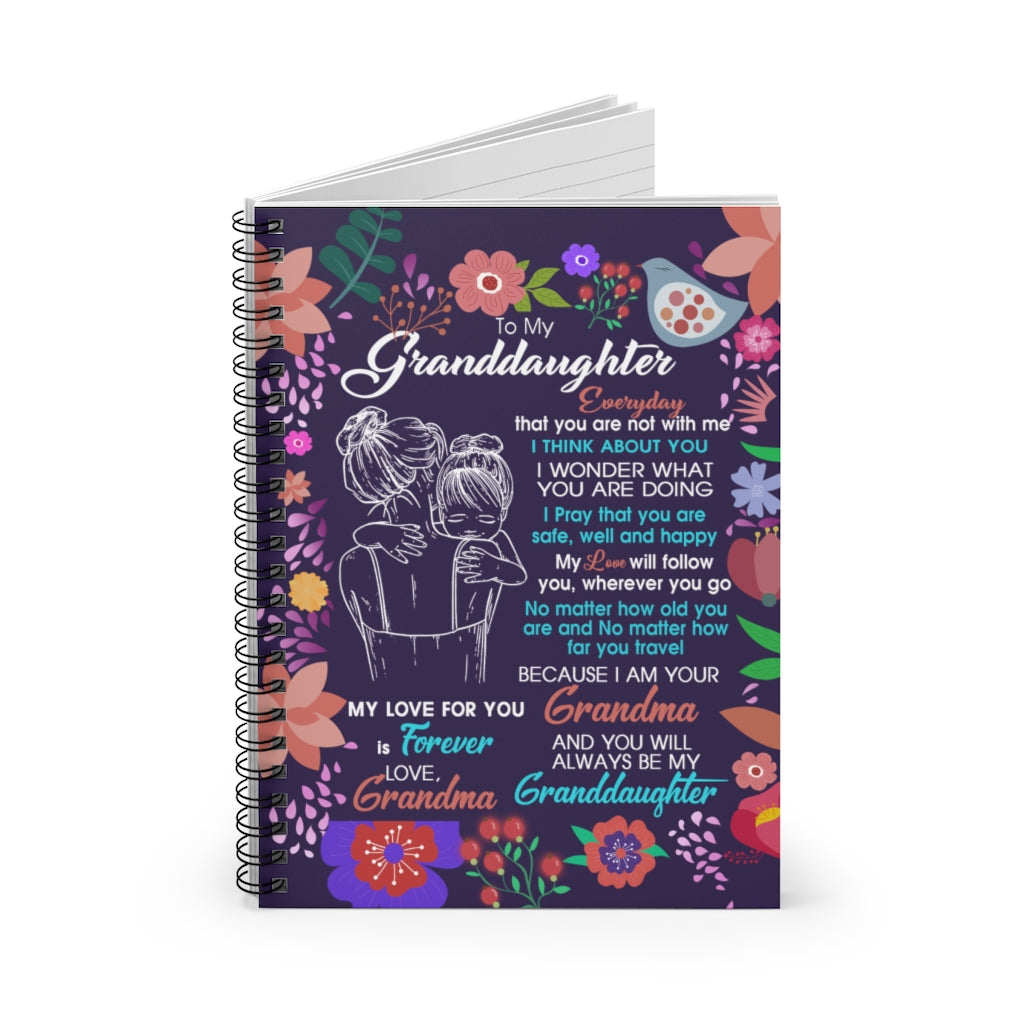Spiral Notebook To My Granddaughter from Grandma Family Love Letter Quote Violet Flower Illustration Painting Vintage Retro Ruled Line