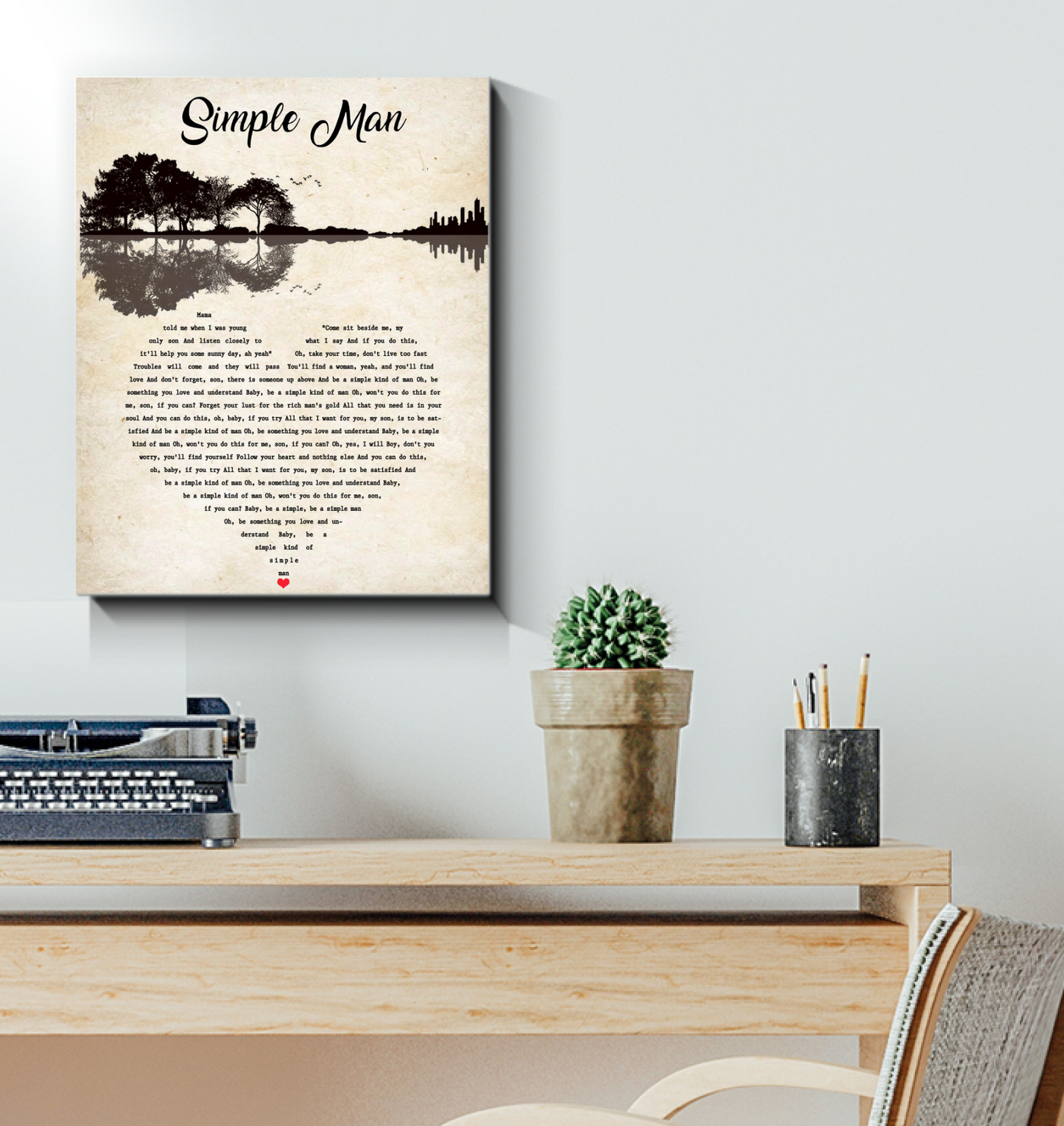 Gift posster Decor Lynyrd Skynyrd Simple Man Guitar Heart Lyric Art Poster (Canvas Framed, 16x20)