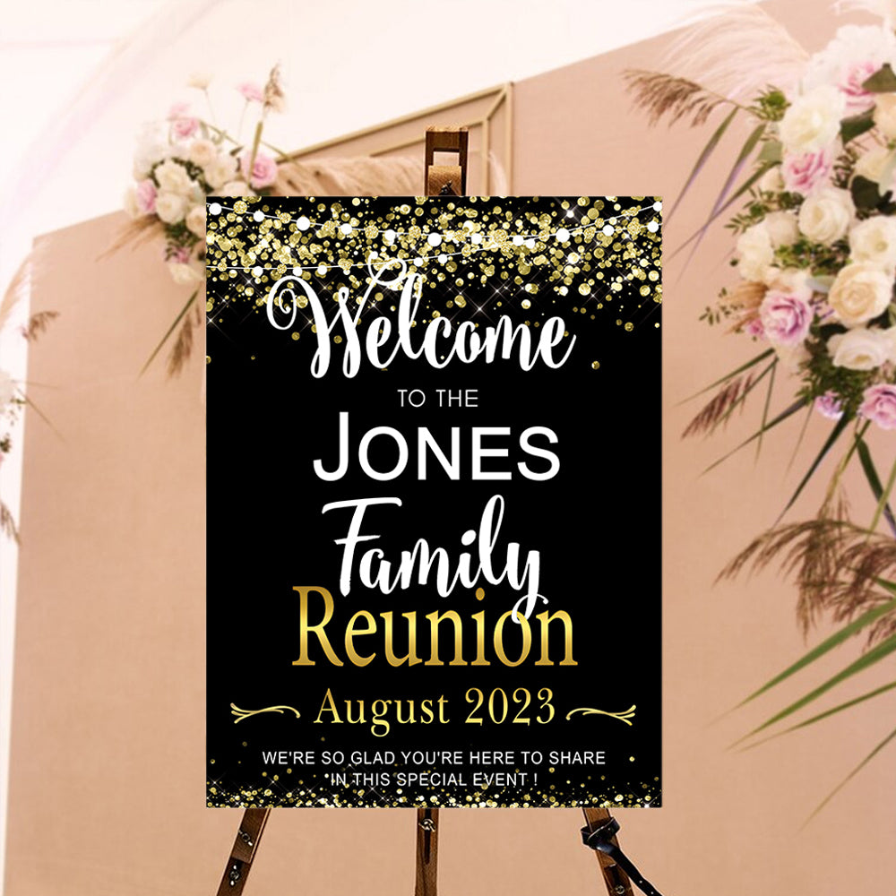 Family Reunion Personalized Green And Gold Welcome Sign , Family Reunion Party Sign, Family Welcome Sign, Custom Family Reunion Signs, Plastic Sign Weatherproof (Black)