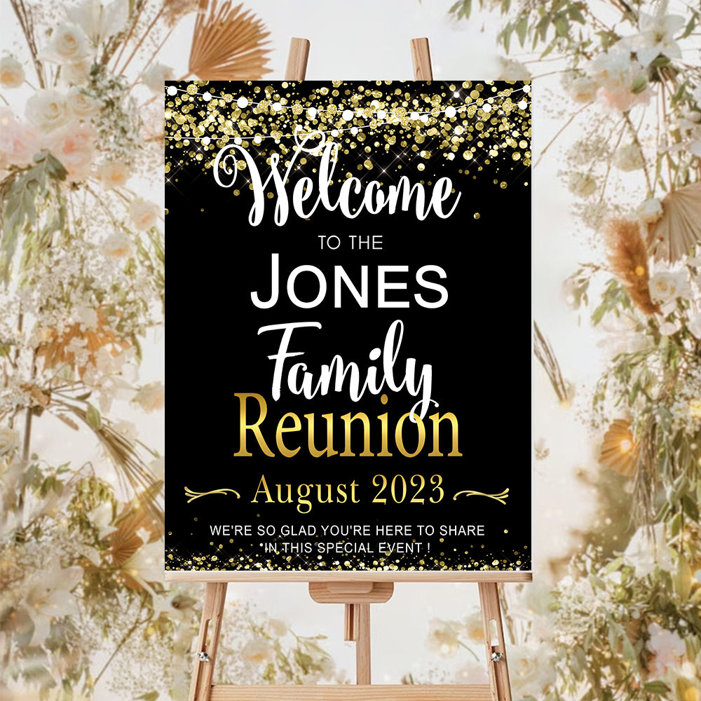Family Reunion Personalized Green And Gold Welcome Sign , Family Reunion Party Sign, Family Welcome Sign, Custom Family Reunion Signs, Plastic Sign Weatherproof (Black)