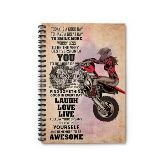 Vigifsana Subject Notebooks Motocross- Today is A Good Day Spiral Notebook College Ruled Paper, 118 Sheets, Baby Journal Customized Journal for Woman - Party - School Supplies Job Journal