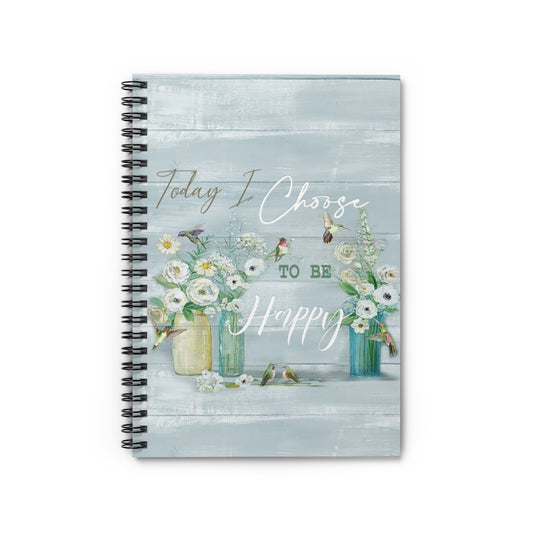 Spiral Notebook - Ruled Line Hummingbird Today I Choose to Be Happy Flying Bird Framed Wall Art Living Room Gift for Family On Anniversary Christmas