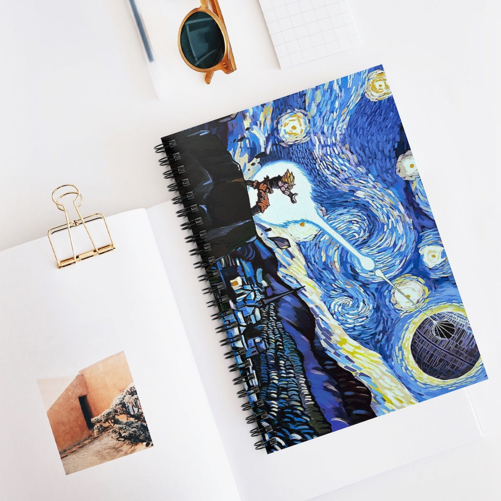 Spiral Notebook - Ruled Line Inspirational Canvas Dragon Ball Cartoon Goku Vs Death Star Goku The Starry Night Satin Gift For Man Stationery Gift