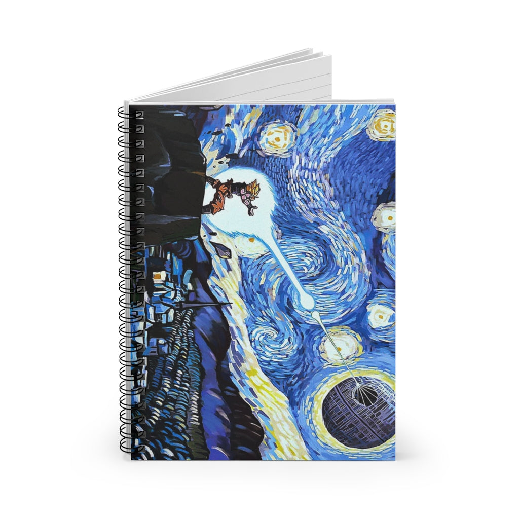 Spiral Notebook - Ruled Line Inspirational Canvas Dragon Ball Cartoon Goku Vs Death Star Goku The Starry Night Satin Gift For Man Stationery Gift