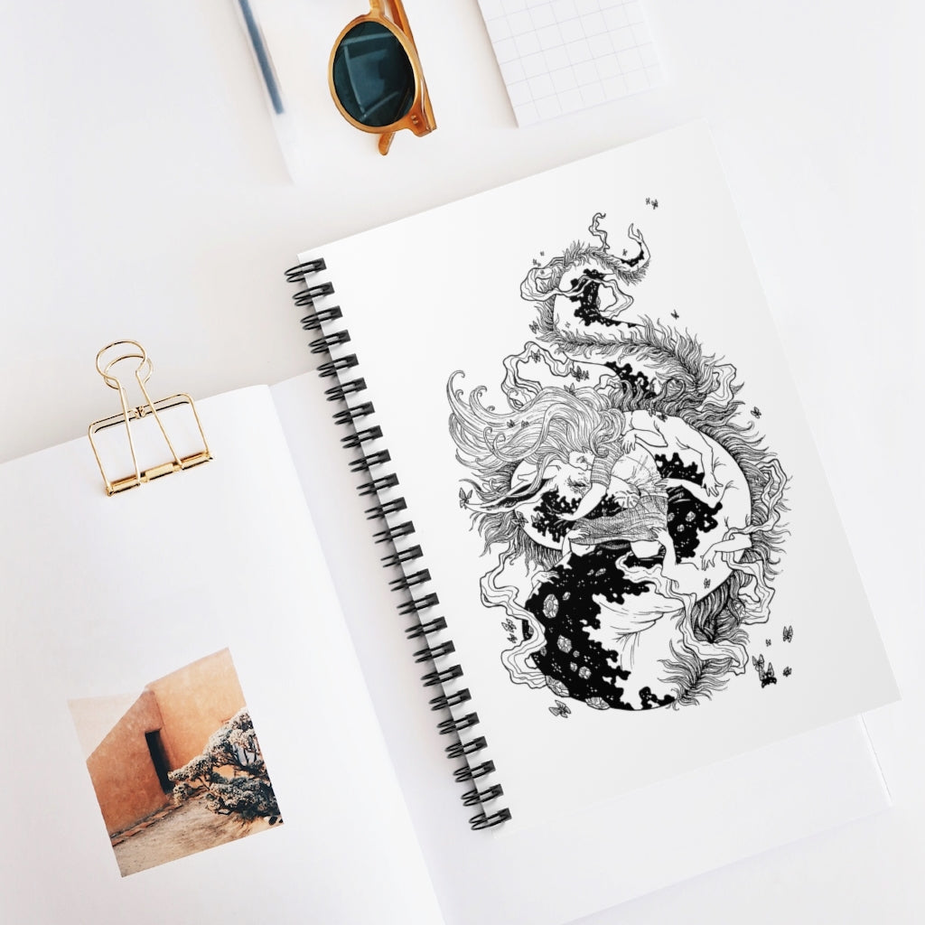 Spiral Notebook - Ruled Line Dragon Hug Fantasy Emotional Art  Love Illustration Line Art Print Personalized Gift Stationery Gift Personalized Notebook