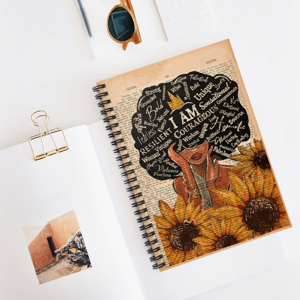 Spiral Notebook Grandpa Black Girl Sunflower Floral Flower Black Women Empowering Feminist Gift For Woman - Ruled Line