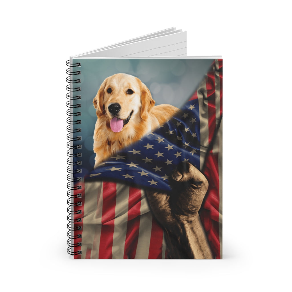 Personalized Notebook Golden Retriever Dog American USA Flag On Birthday, Christmas Spiral Notebook - Ruled Line