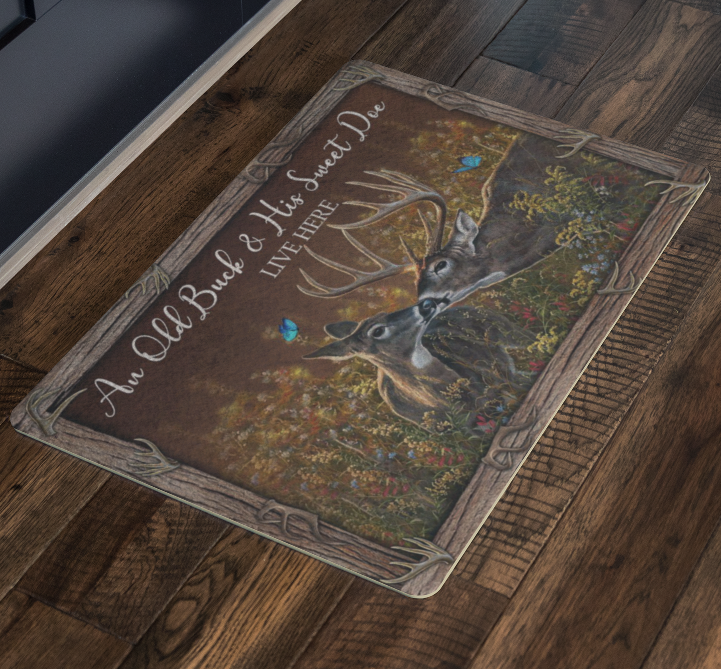 Hunting Doormat Customized Name an Old Buck and His Sweet Doe Live Here Personalized Doormat Rug Housewarming Gift Family Welcome Mat