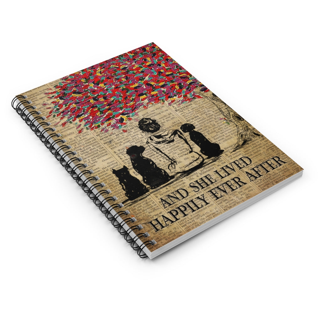 Spiral Notebook - Ruled Line Motivational and She Lived Happily Ever After, Gift for Animal Lover - Vintage Notebook On Birthday, Christmas Family Friend Awesome Gift
