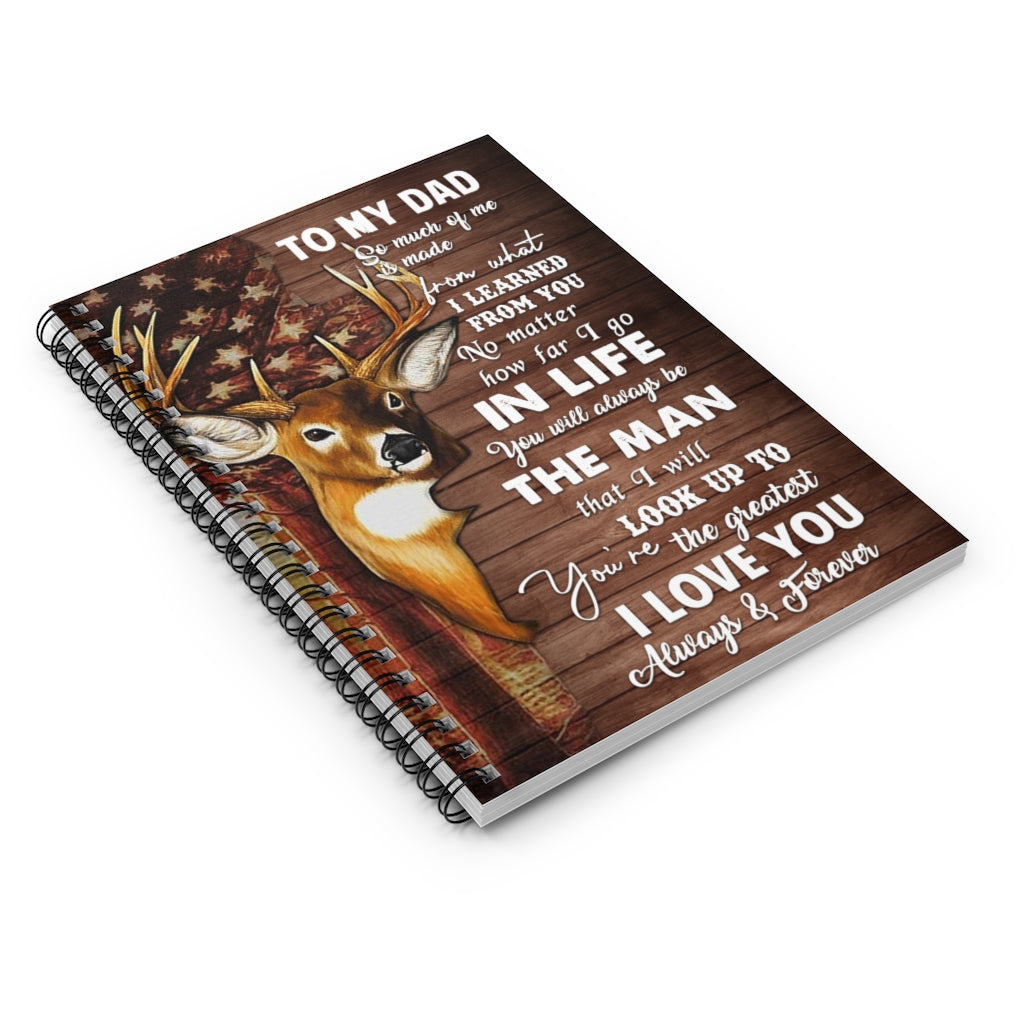 Spiral Notebook Deer USA Flag to My Dad Farmhouse Birthday Christmas Wedding Housewarming Gift Ruled Line