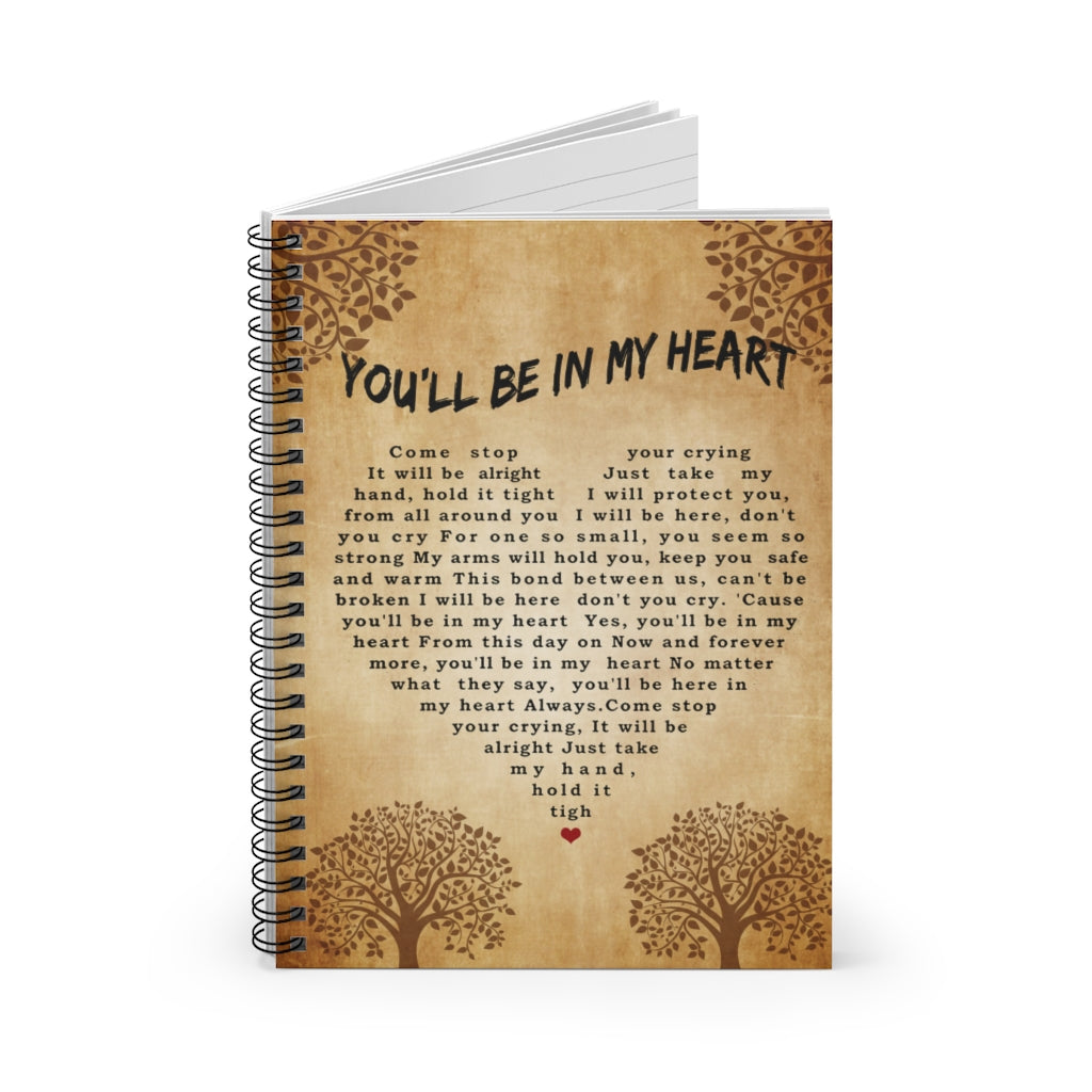 Notebook You'll Be in My Heart Lyrics Canvas, Tarzan Movies Song Music Vintage, Christmas Spiral Notebook - Ruled Line
