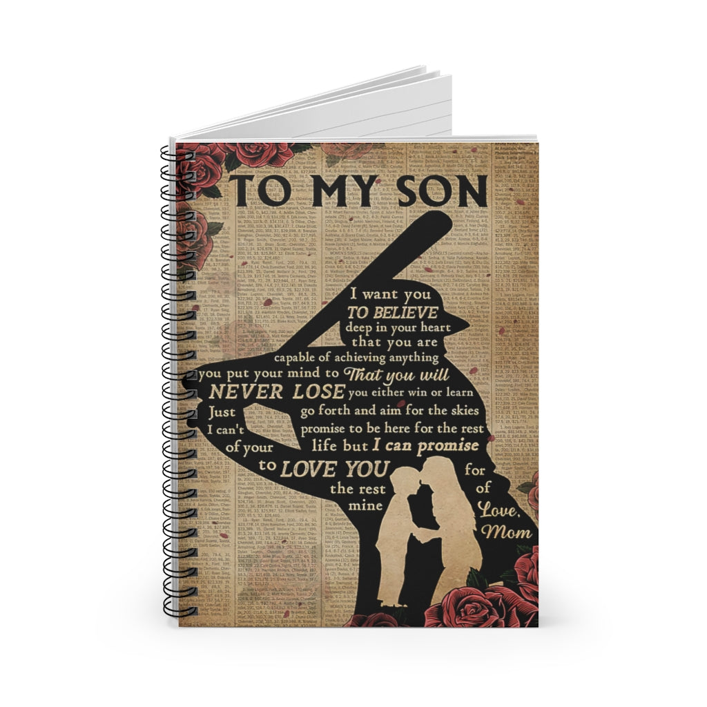 Spiral Notebook Baseball To My Son Vertical Poster Home School Supplies for College Students Subject Notebooks