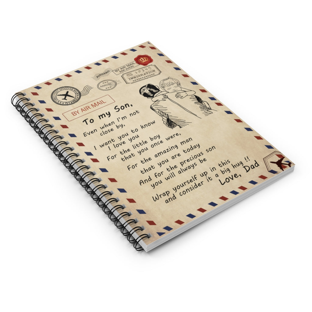 Spiral Notebook - Ruled Line Blanket Personalized Air Mail Letter to Son Big Hug from Dad Gifts for Son Birthday, Holiday Gift Ideas Baby Journal