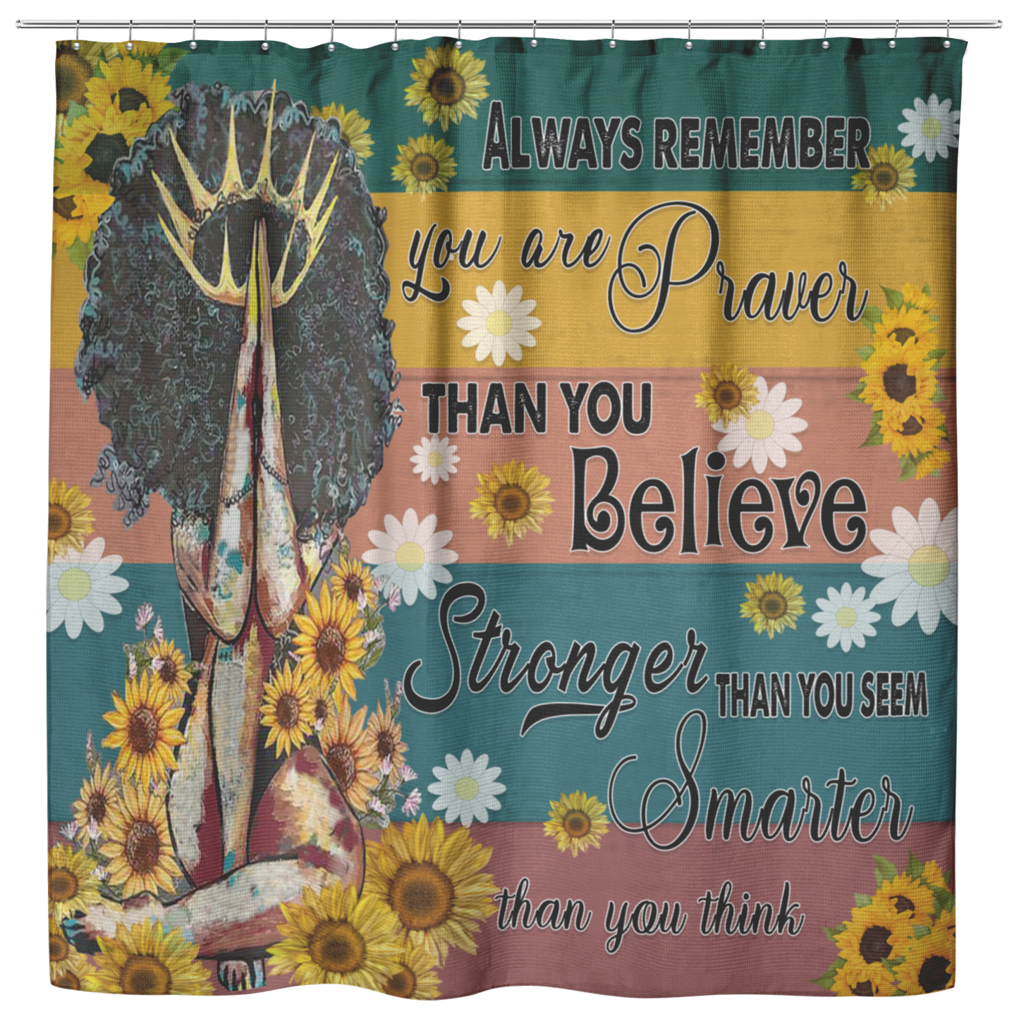 Vigifsana Shower Curtains for Bathroom Always Remember You are Braver Than You Believe Stronger Than You Seem – Black Girl Sunflower Size 73"X70" Motivational Gift Family