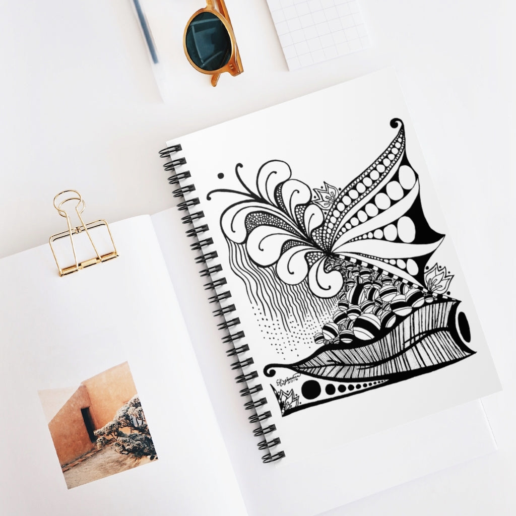 Spiral Notebook - Ruled Line Nature Zen Doodle - Original Ink Fine Art Drawing Awesome Happy Birthday Gift Meaningful Quote Inspirational Ideas