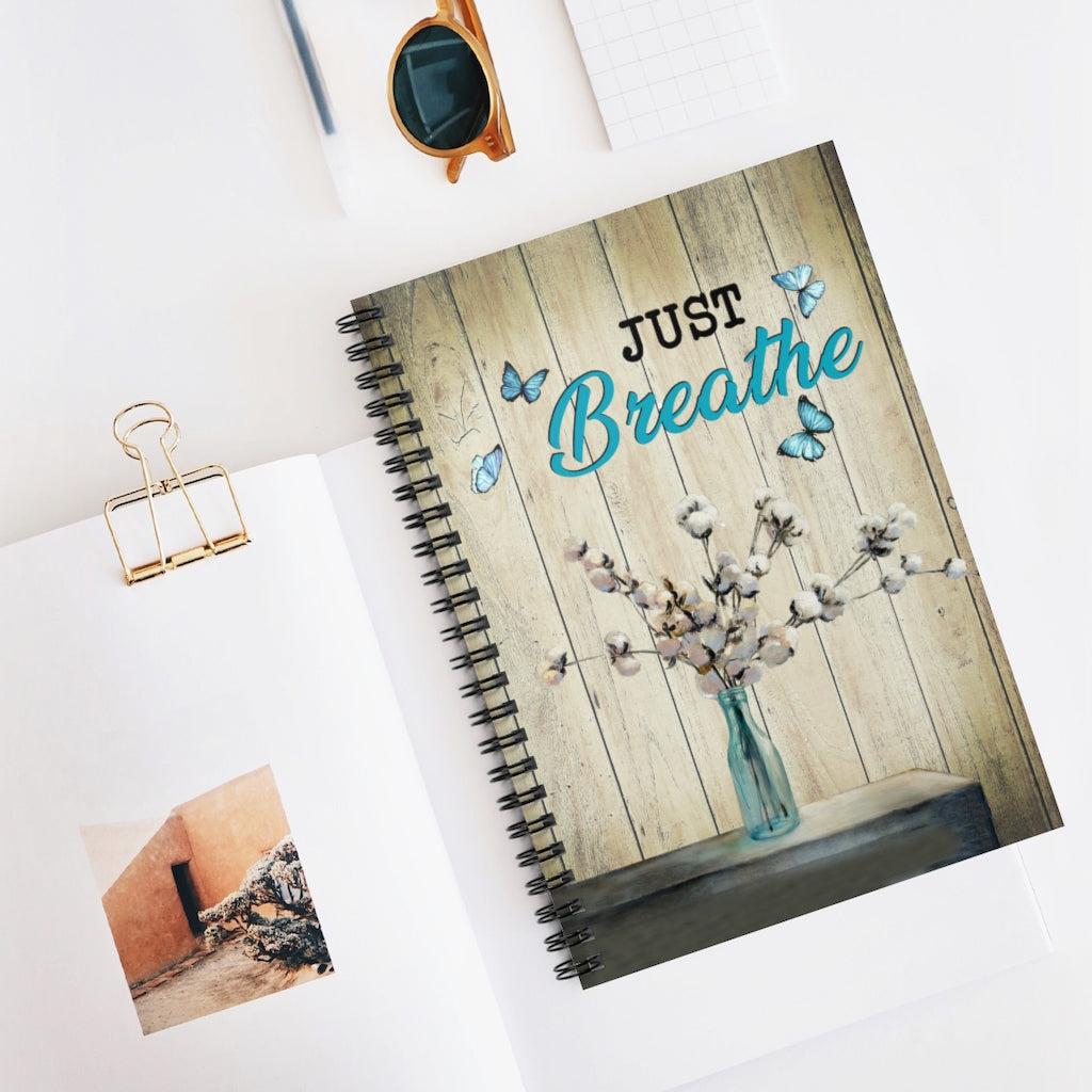 Spiral Notebook - Ruled Line Framed Art Gifts Cotton Flowers Just Breathe Canvas Wall Art Framed Anniversary Birthday Housewarming Gift Custom size Gifts Christmas, on Birthday