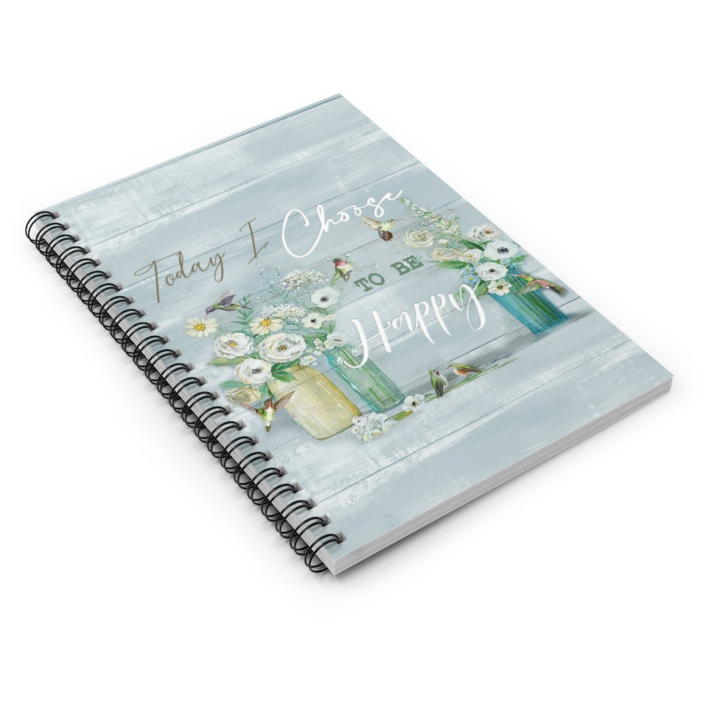 Spiral Notebook - Ruled Line Hummingbird Today I Choose to Be Happy Flying Bird Framed Wall Art Living Room Gift for Family On Anniversary Christmas
