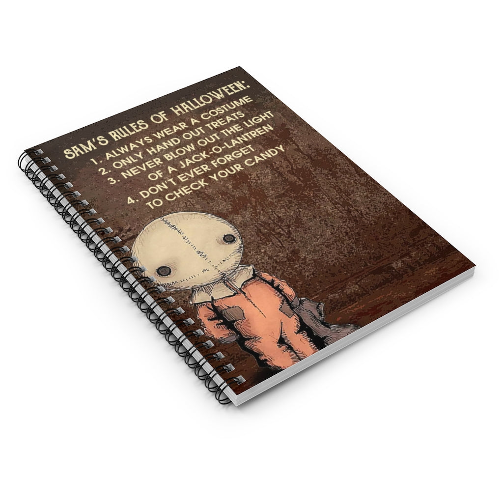 Spiral Notebook - Ruled Line Halloween, SAMS Rules of Halloween, Trick Or Treat Movie Poster, Sam Trick 'R Treat Gifts for Him On Birthday, Halloween