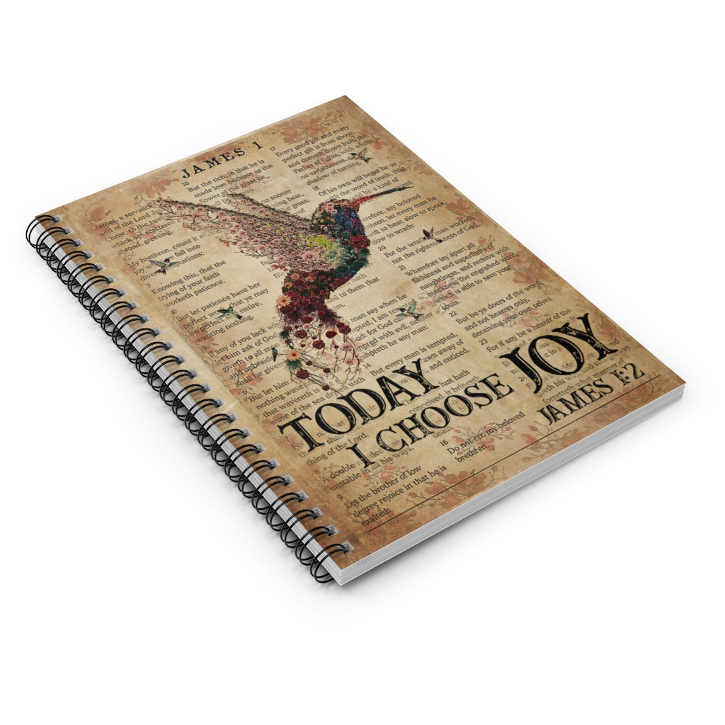Spiral Notebook - Ruled Line Catchphrase Works Today I Choose Joy Hummingbird Stationery Gift Spiral Notebooks Soft Cover 118 Pages Lined Notebook