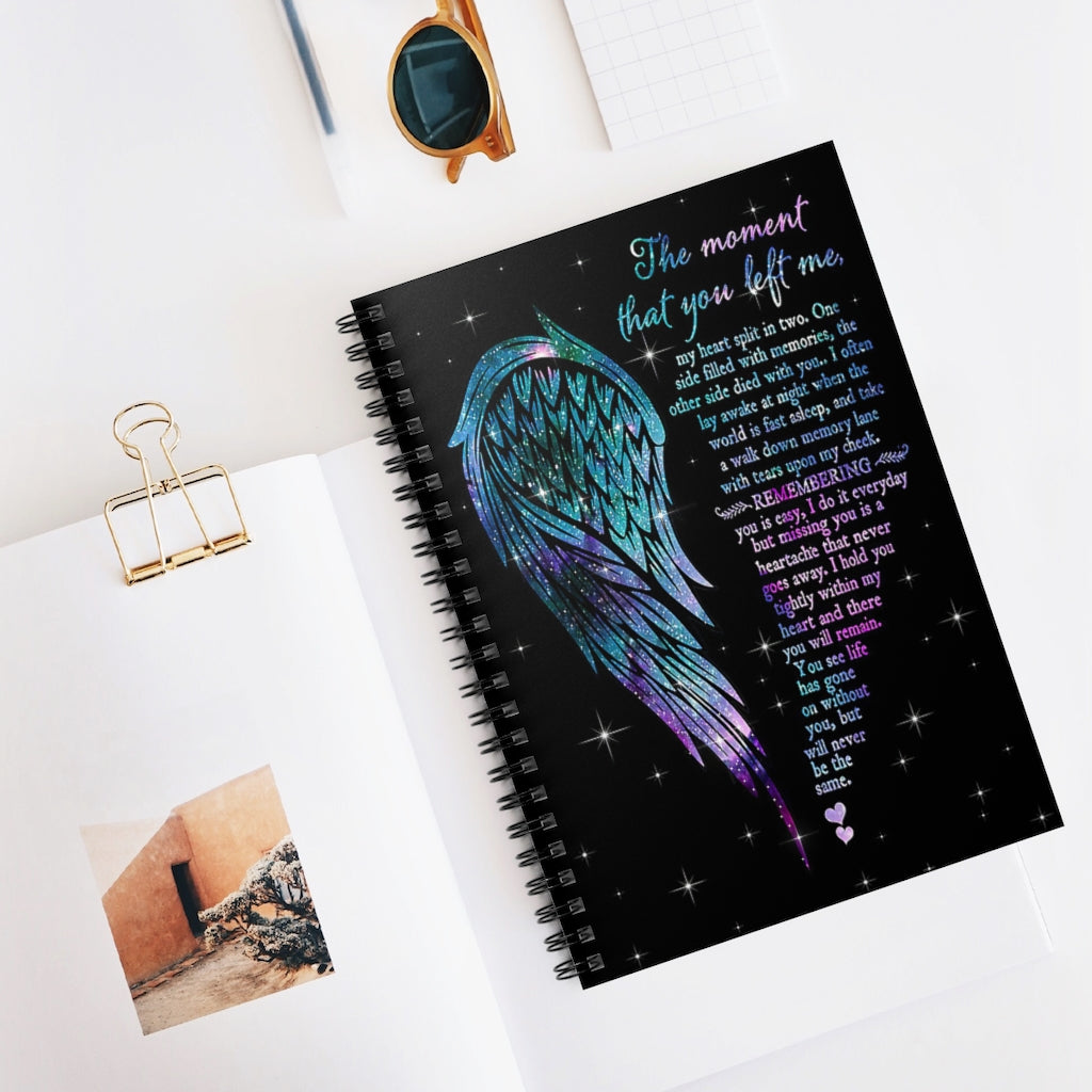 Stationery Gift Spiral Notebook - Ruled Line Angel Wings – The Moment That You Left Me My Heart Split In Two For Office, Students, School Supplies